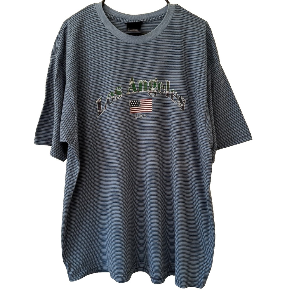 Vintage Puritan Striped T Shirt XL Los Angeles USA Graphic Tee Blue Skater